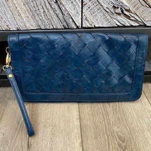 Blue Vegan Leather Clutch
